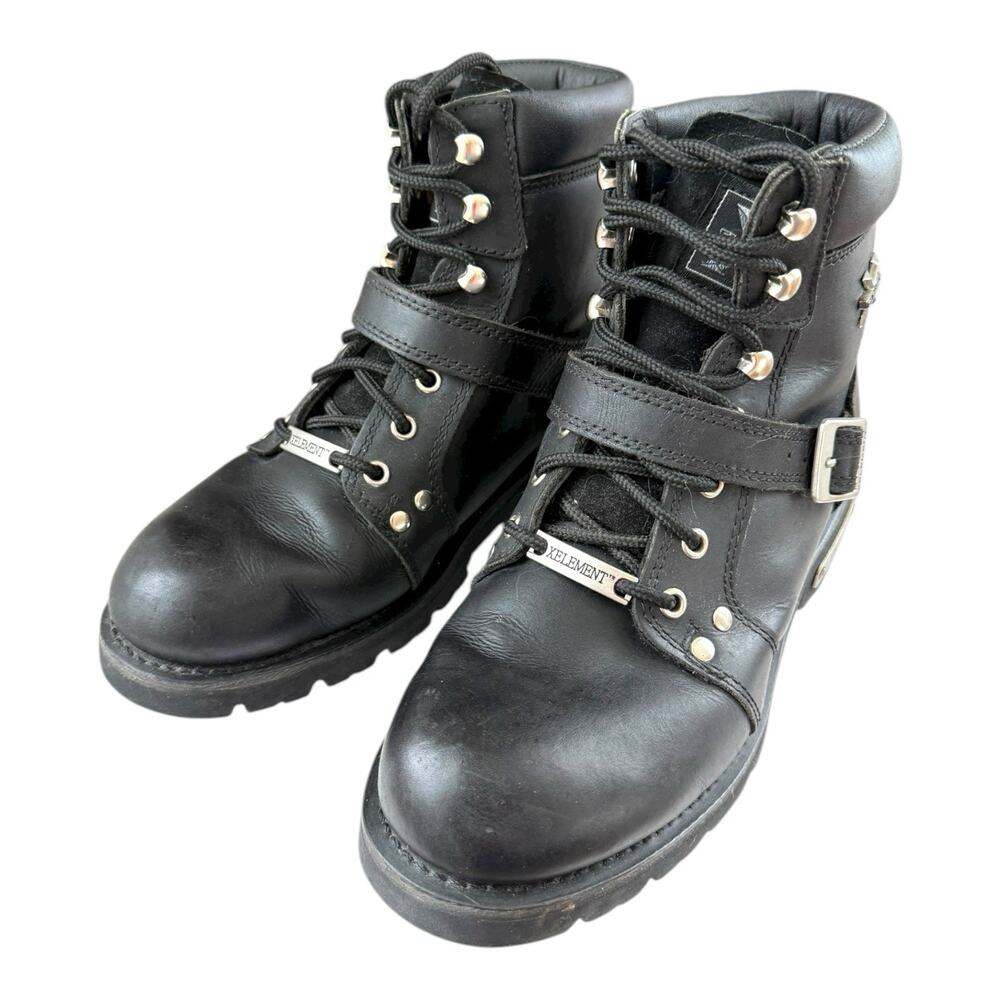 Xelement Biker Boots Womens Sz 10 Real Leather Lace Up Combat Boots EUC